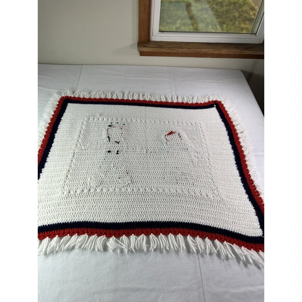 Hand Knitted Raggedy Ann & Andy Crib Blanket Afghan 3D 38
